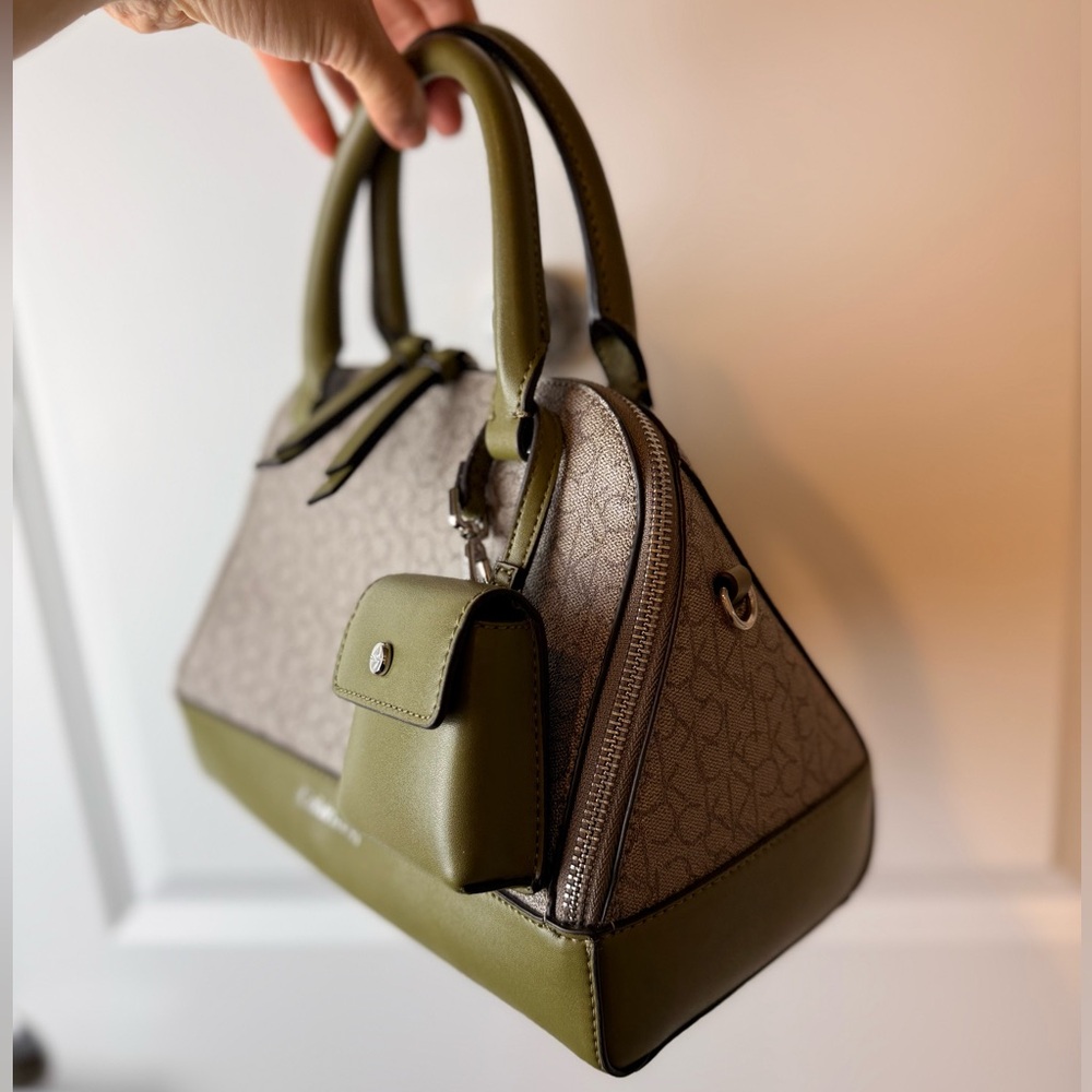 RARE Calvin Klein Logo Satchel with Removable Pouch, Green - Picture 5 of 13